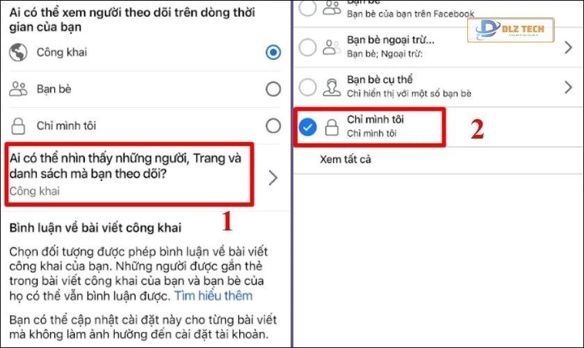 Điều chỉnh thành chế độ Chỉ mình tôi