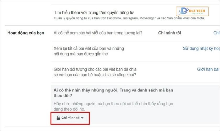 Điều chỉnh chế độ Chỉ mình tôi