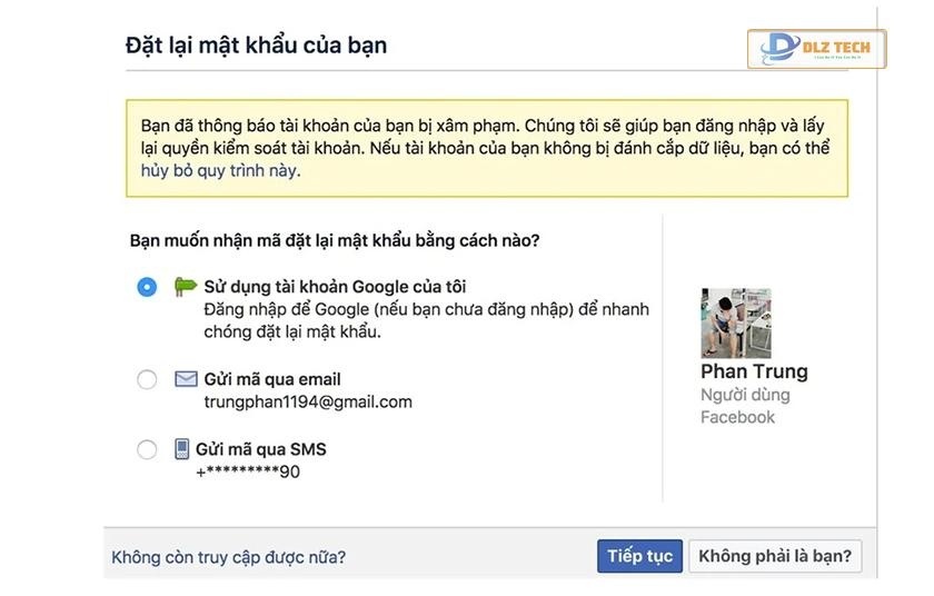 Lấy lại tài khoản Facebook bị hack bằng gmail, số điện thoại