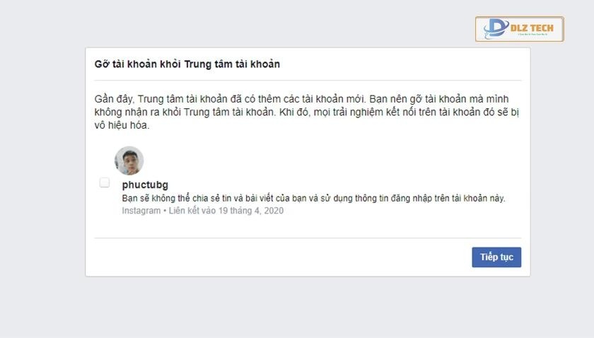 Bước 7: Sau đó facebook hiển thị các tài khoản có liên kết với facebook.