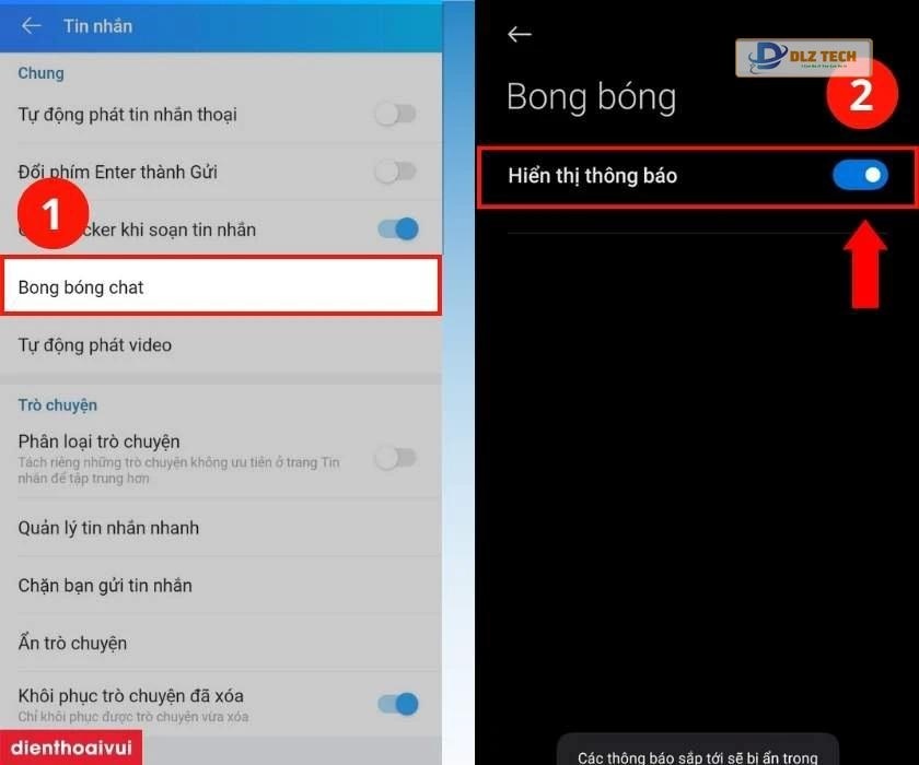cách bật bong bóng chat