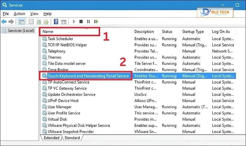 Nhấn chọn Touchpad trong cửa sổ Menu Services