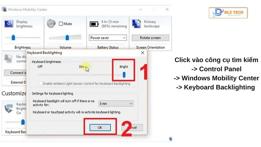 Truy cập Windows Mobility Center