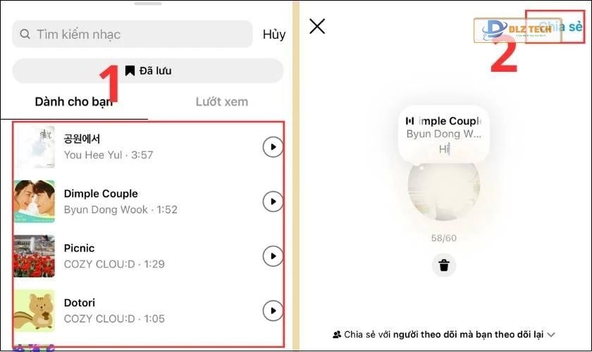 Chọn bài nhạc và chia sẻ