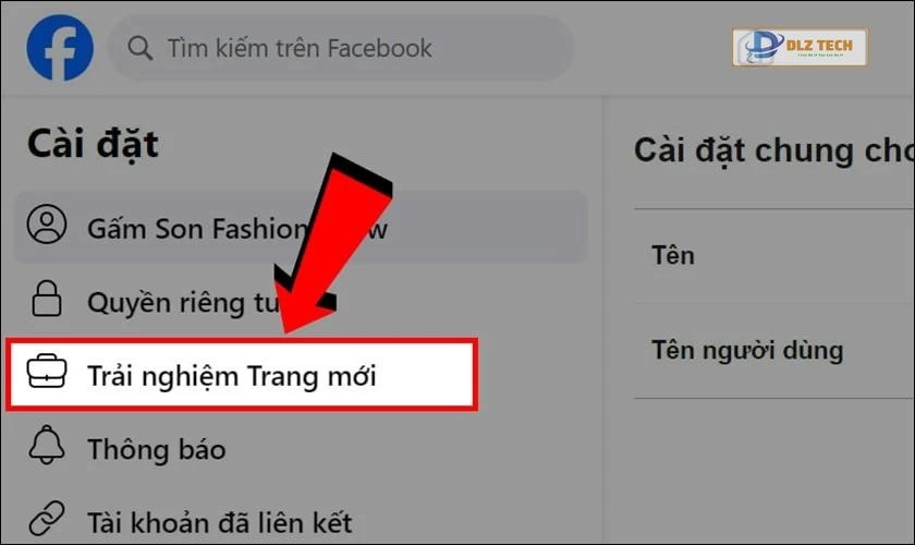Chọn mục Trải nghiệm trang mới