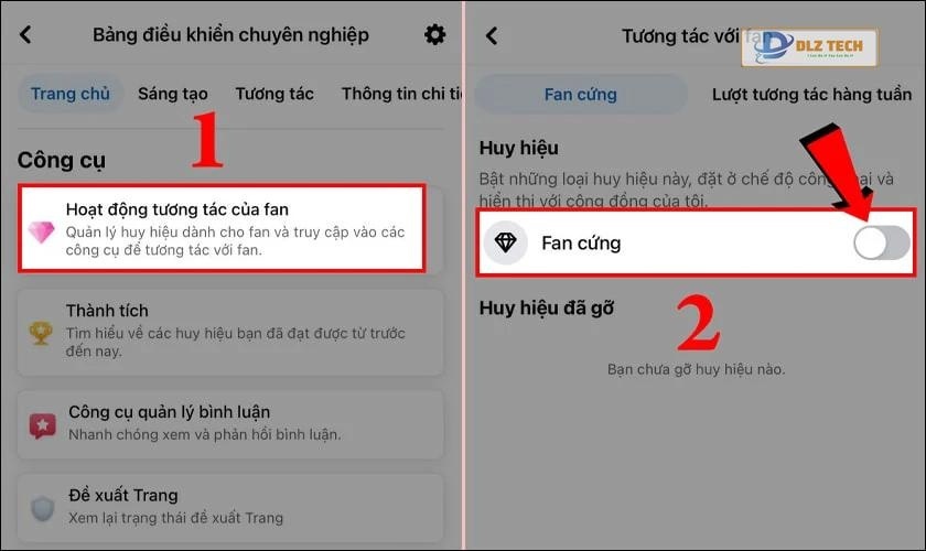 Chọn Hoạt động tương tác của Fan và gạt bật thanh Fan cứng