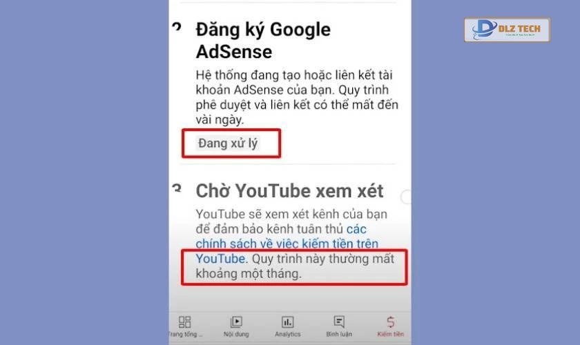 chờ phê duyệt kiếm tiền trên youtube