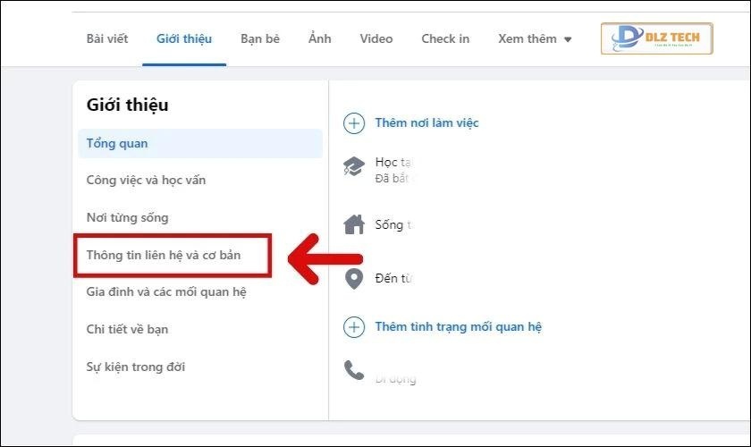Chọn Thông tin liên hệ và cơ bản