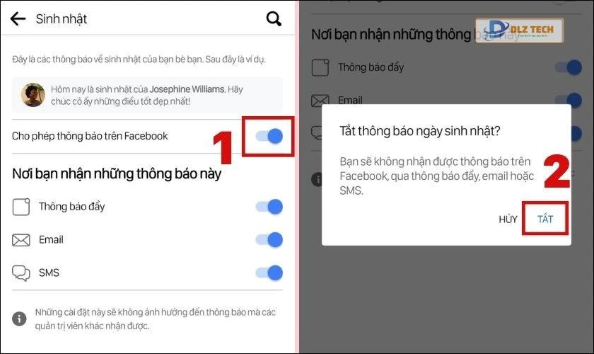 Nhấn vào tắt Cho phép thông báo