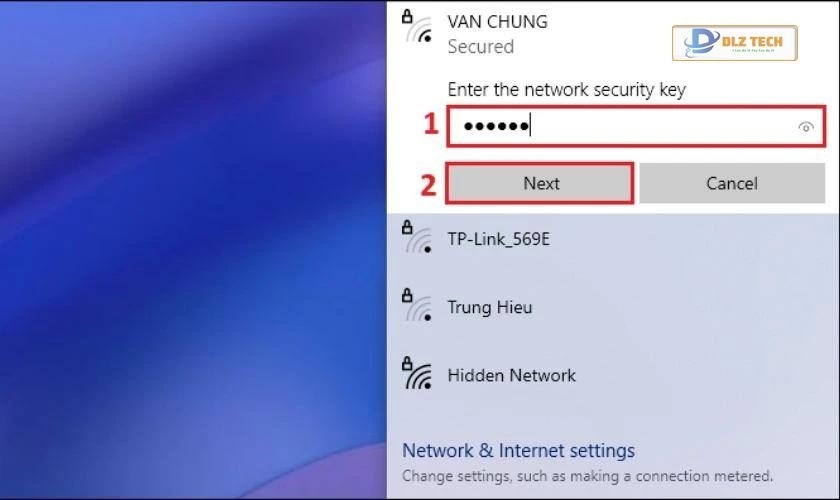 Nhập mật khẩu và nhấn Next