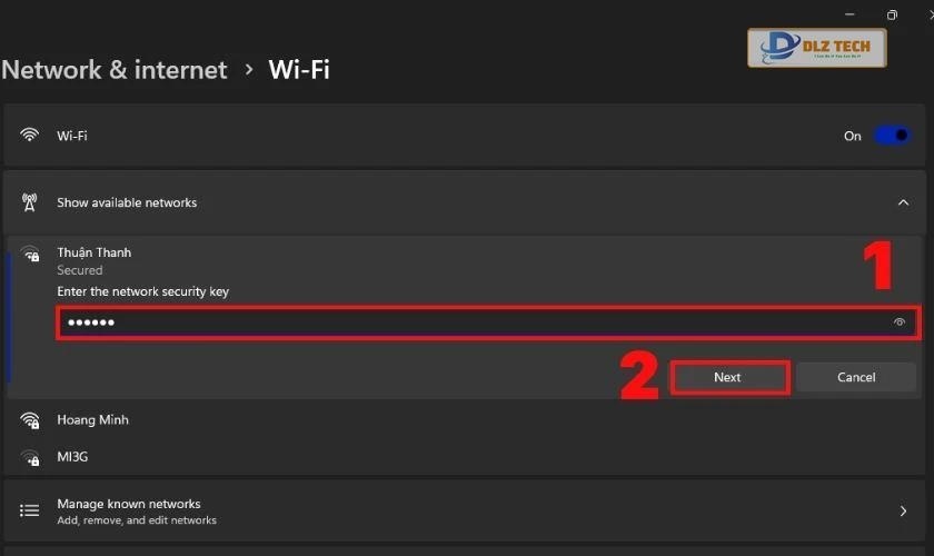 Bạn hãy nhập mật khẩu và nhấn chọn vào Next