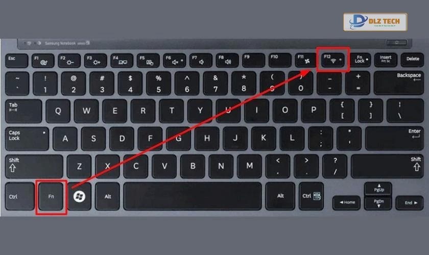 Hướng dẫn sử dụng tổ hợp phím Fn + biểu tượng WiFi để tắt rồi mở lại WiFi