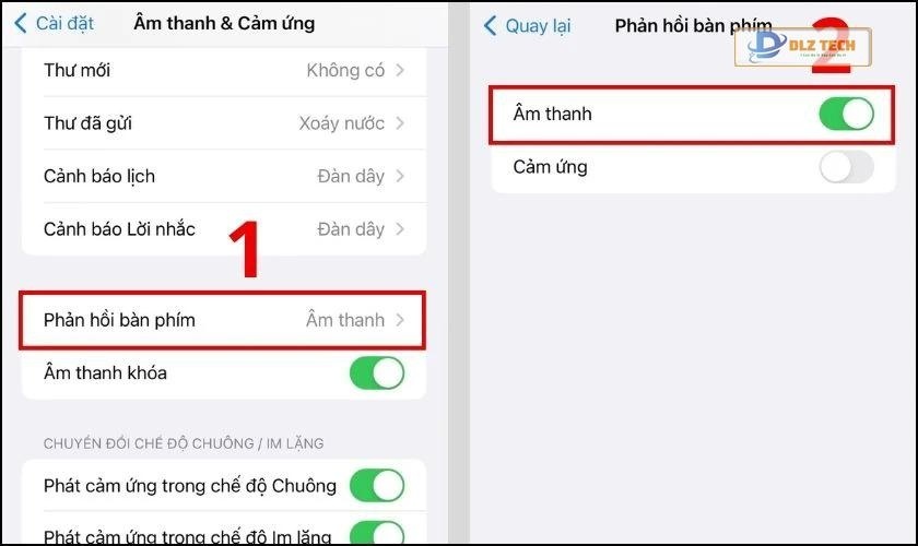 Chọn phần Phản hồi bàn phím
