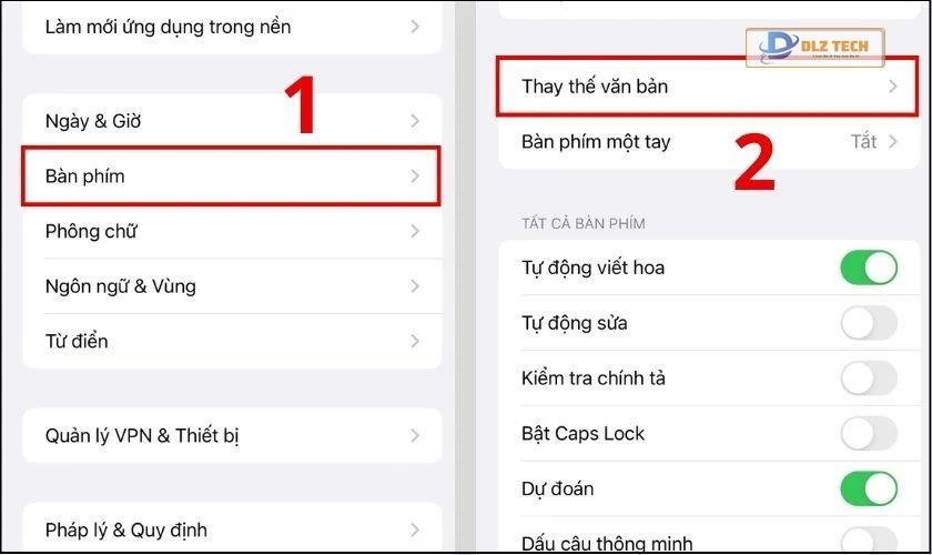 Cài đặt thay thế văn bản