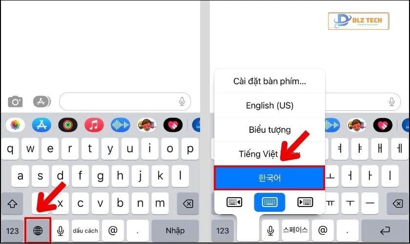 Nhấn giữ vào biểu tượng quả địa cầu trên bàn phím để thay đổi