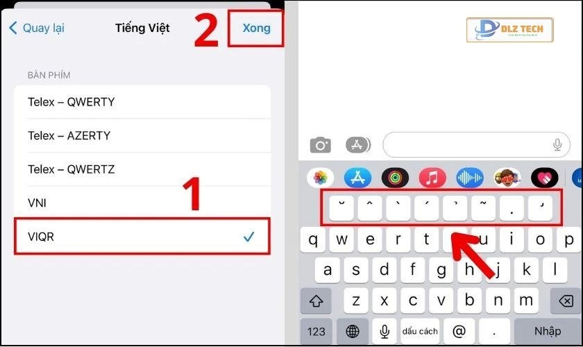 Chọn kiểu bàn phím VIQR trong danh sách để cài Tiếng Việt có dấu trên iPhone