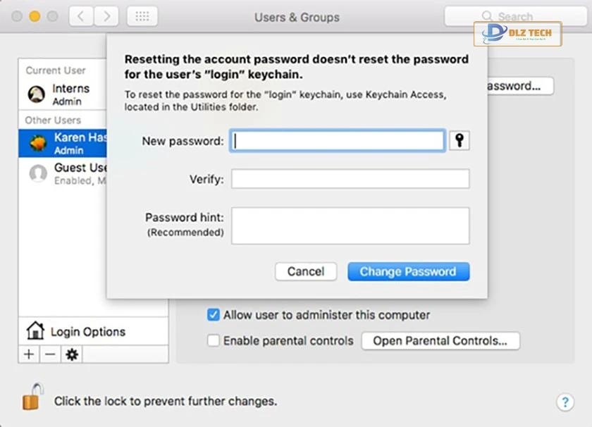 cách đổi, cài đặt, reset mật khẩu macbook air / Pro từ tài khoản khác