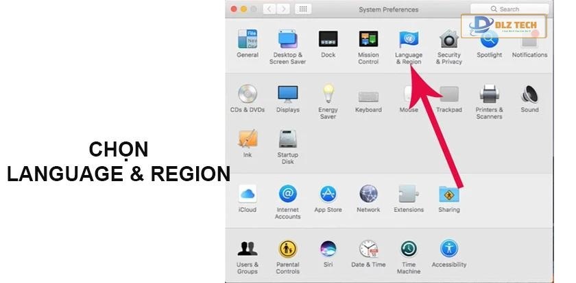 Chọn mục Language & Region