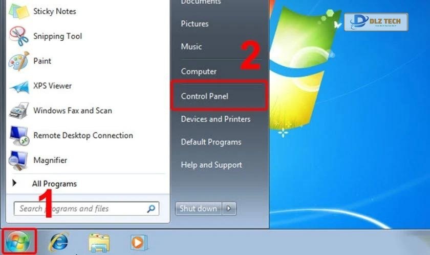 Vào Menu Start chọn Control Panel