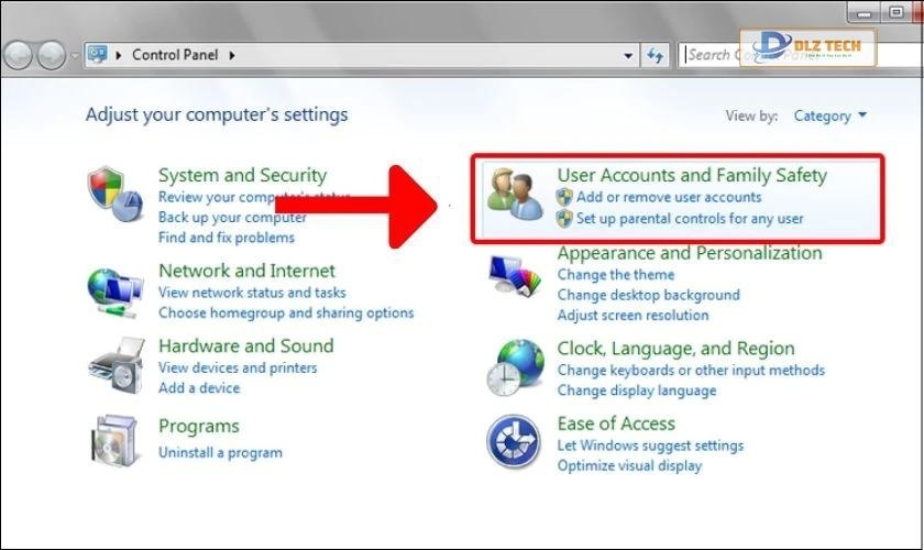 Chọn vào mục Accounts and Family Safety