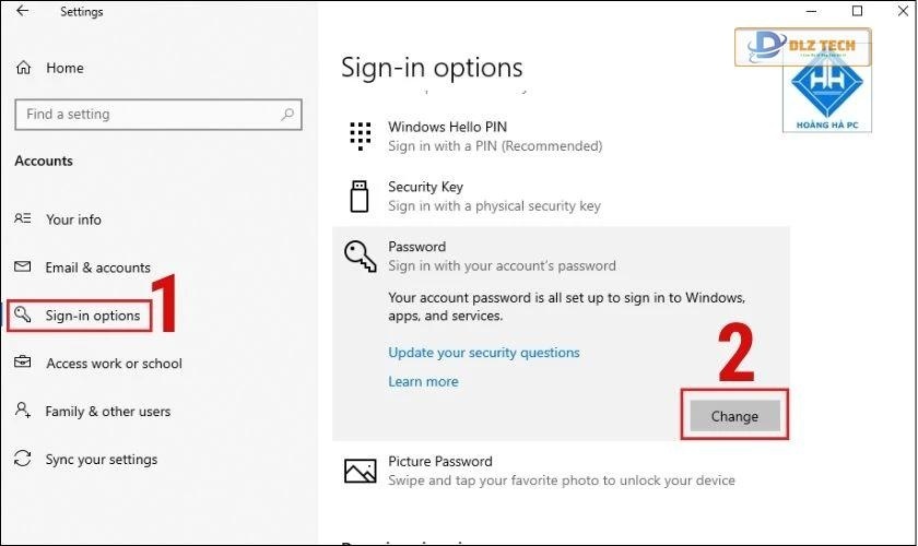 Vào mục Settings chọn Account