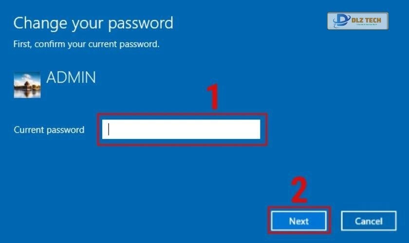 Bạn nhập mật khẩu hiện tại của máy vào và chọn Next