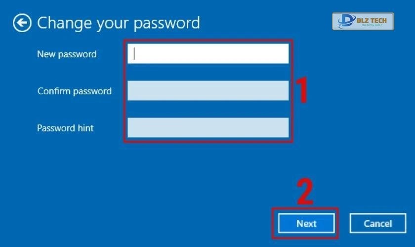 Tại cửa sổ nhập mật khẩu bạn bỏ trống các yêu cầu và chọn Next