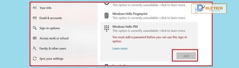 Cài mật khẩu máy tính win 10 bằng mã pin