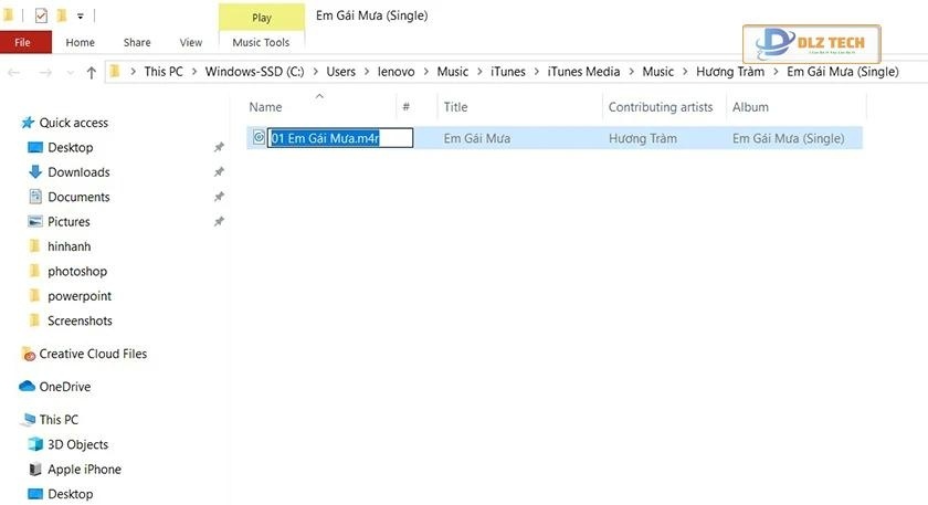 Đổi đuôi file nhạc vừa tạo về.m4r.