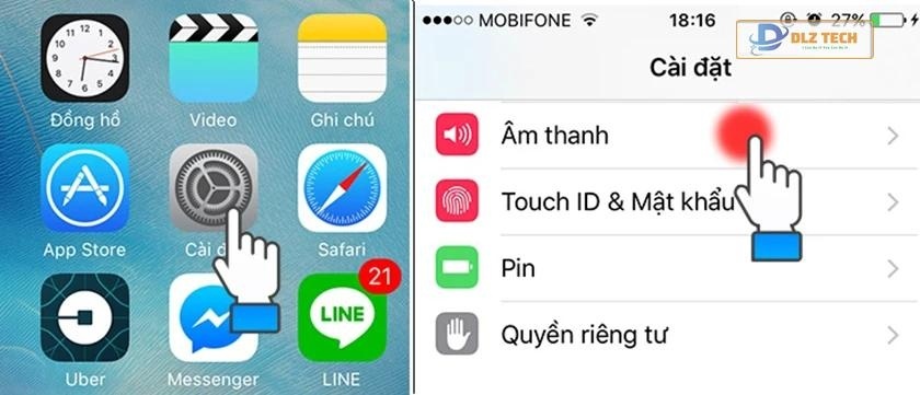 Trên điện thoại iPhone → Vào cài đặt → Chọn Âm thanh
