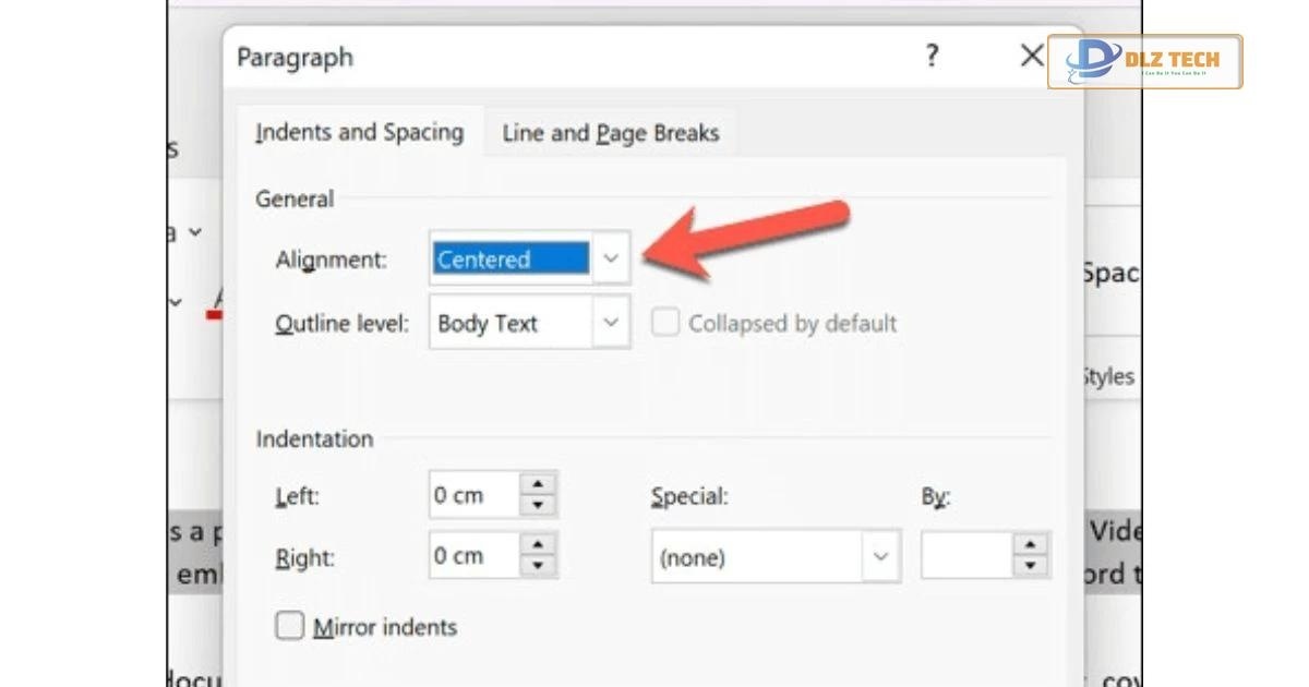 Căn giữa ô trong Word bằng menu Paragraph
