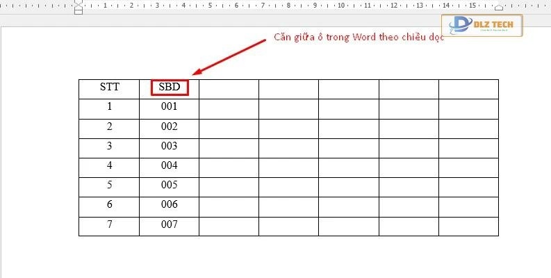 Căn giữa ô trong Word theo chiều dọc (Align Top Center)