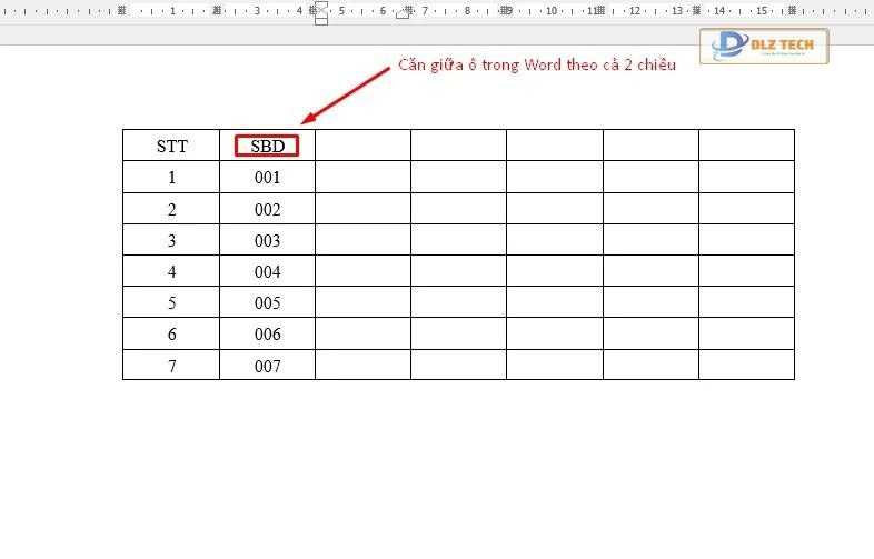 Căn giữa ô trong Word theo cả 2 chiều