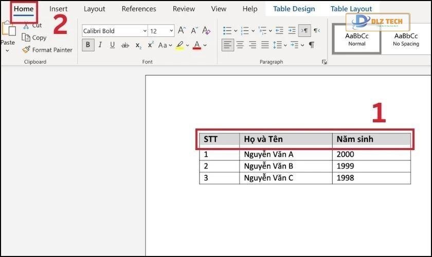 Sử dụng lệnh căn giữa ô nằm trên thanh Ribbon