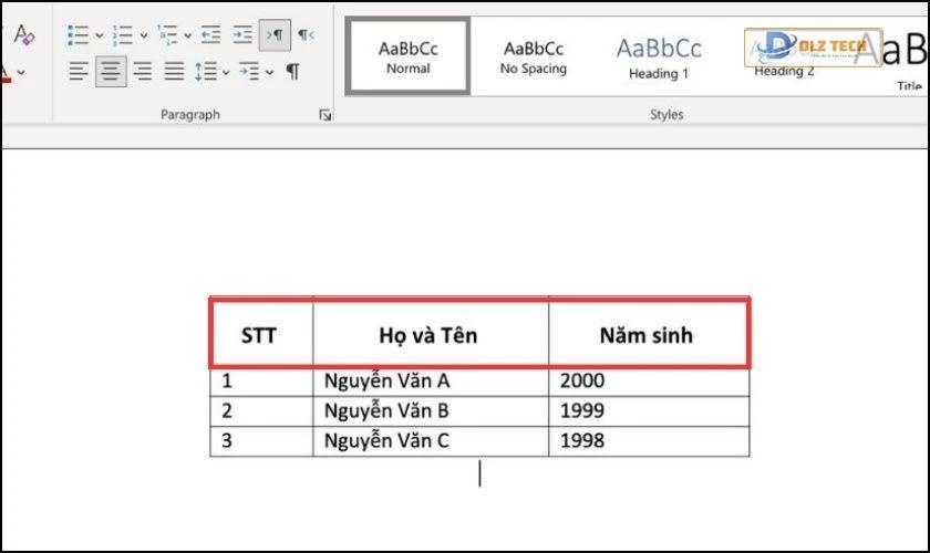 Kết quả sau khi thực hiện thao tác trong Word 