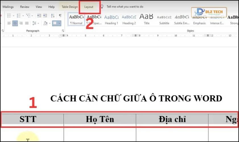 Sử dụng lệnh Layout trong bảng