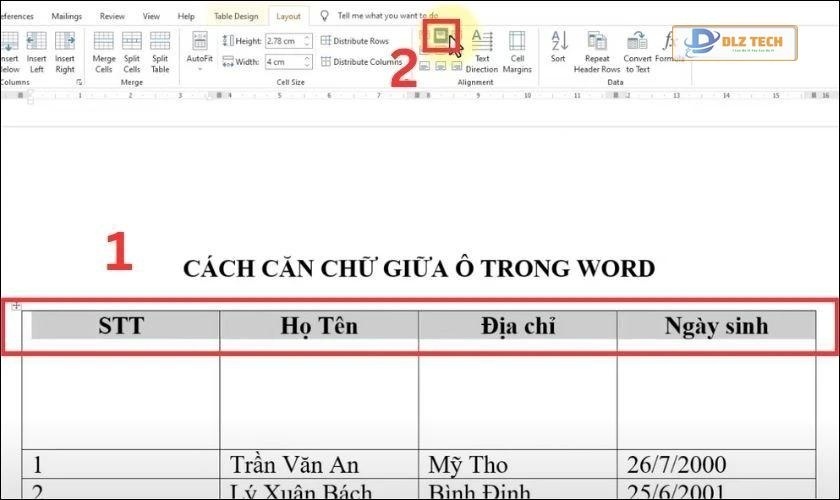 Align Top Center để căn giữa ở phía trên