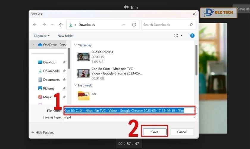 Chọn lưu để hoàn tất cắt video trên máy tính