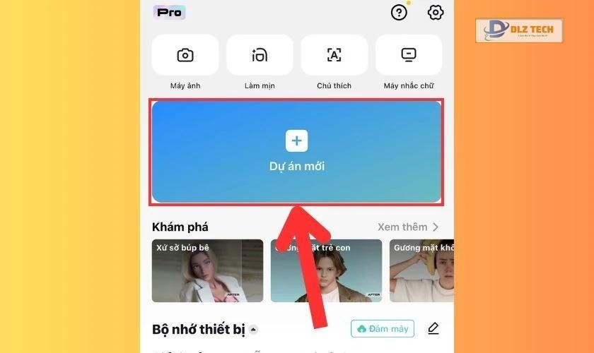 Mở ứng dụng CapCut và tạo dự án mới