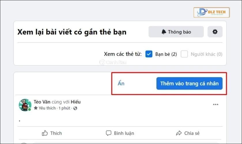 Nhấn vào Ẩn để chúng không xuất hiện trên trang cá nhân
