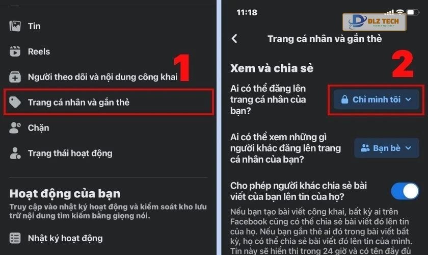 Đến mục Trang cá nhân và gắn thẻ
