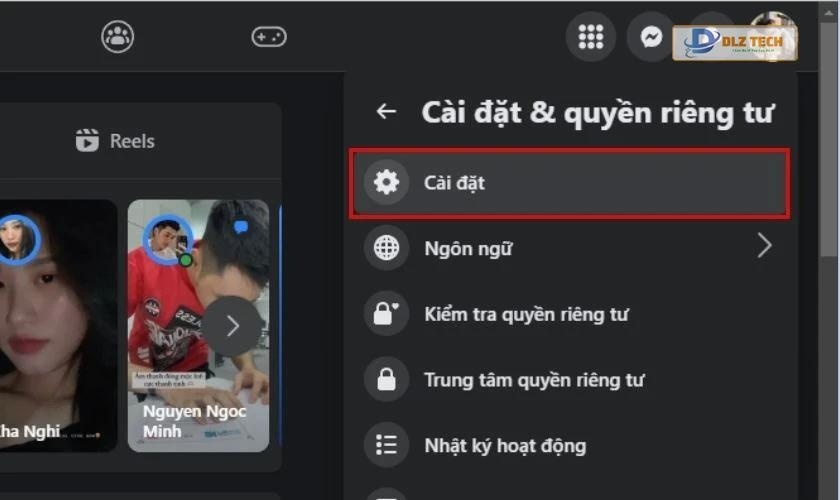 Chọn vào mục Cài đặt