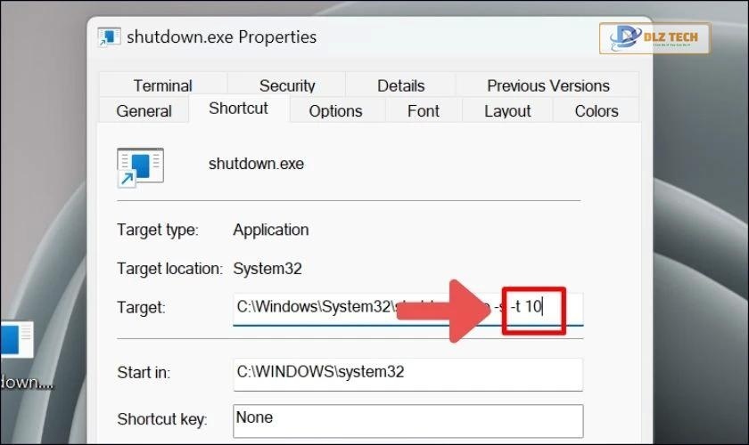 Thay đổi Shortcut vừa tạo 