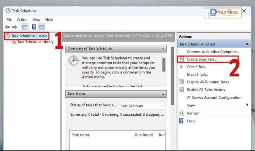 Chọn vào mục Create Basic Task
