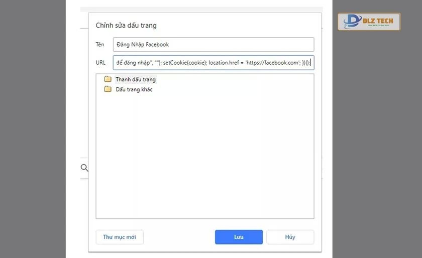 lưu tên dấu trang là đăng nhập facebook bằng cookie