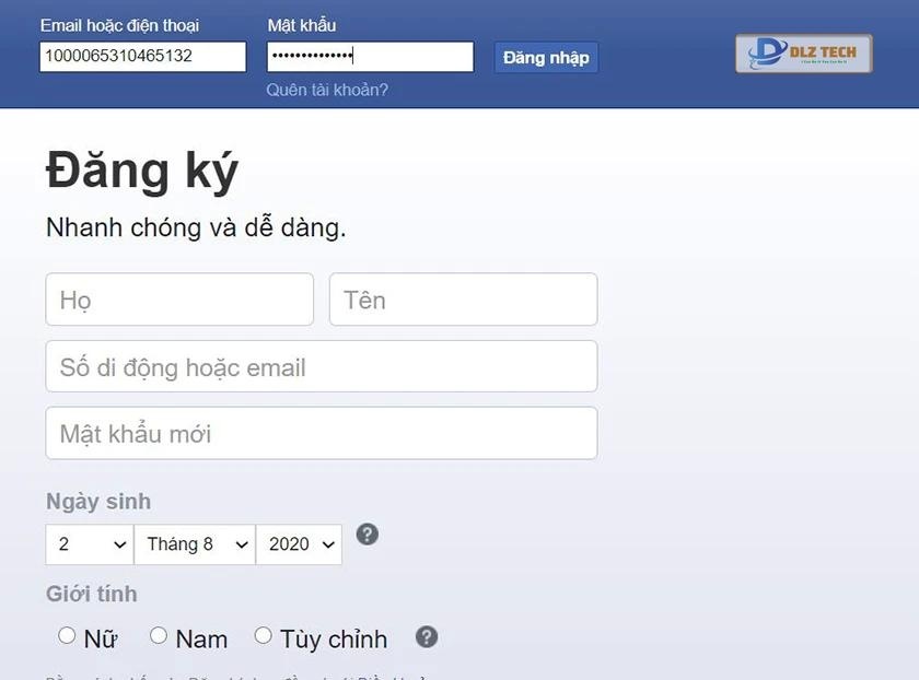 Đăng nhập facebook bằng ID người dùng