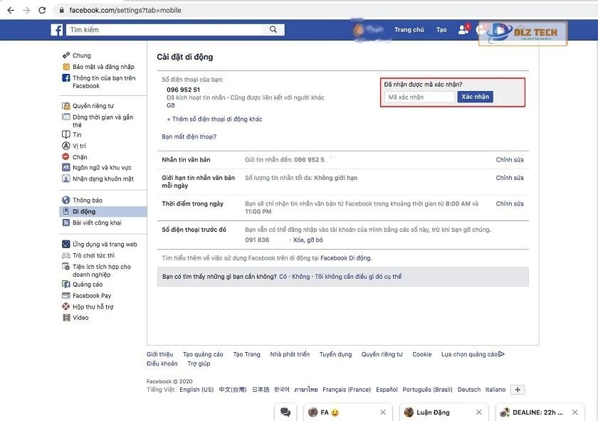 Facebook sẽ gửi mã xác thực