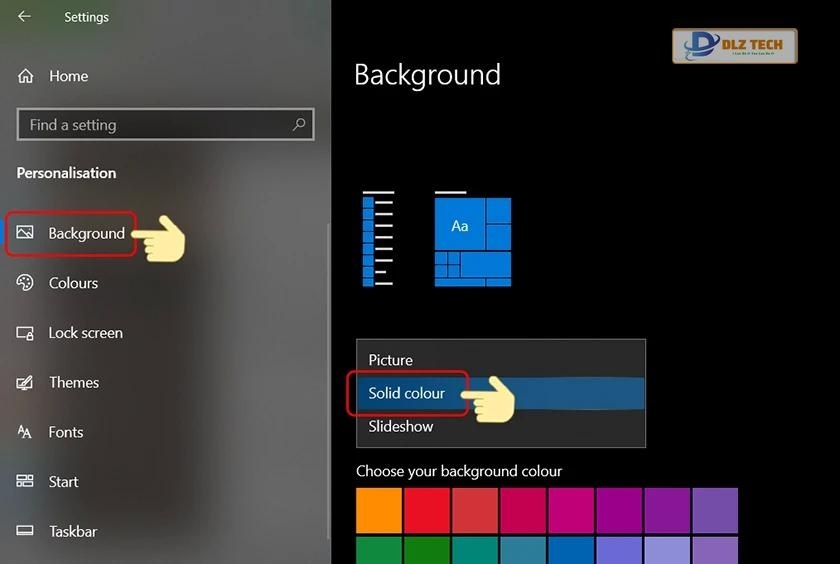 Tìm đến menu, chọn Solid Color