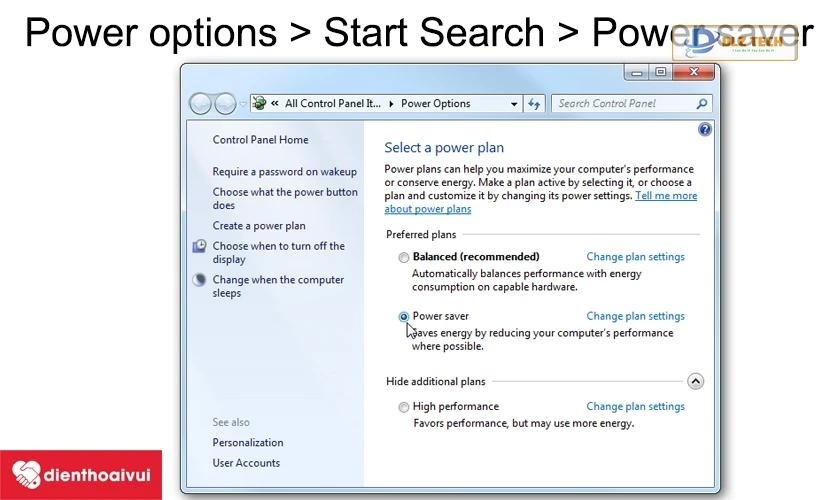 Thay đổi cài đặt nguồn để tiết kiệm pin cho laptop