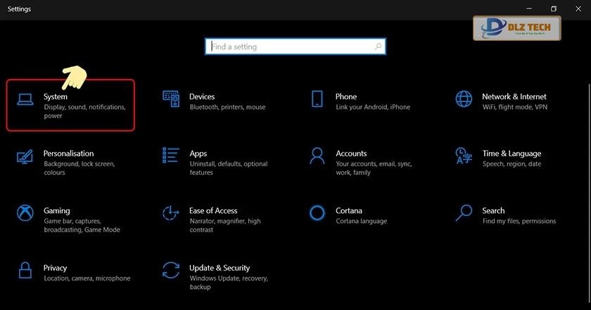 Nhấn tổ hợp Windows + I để mở cài đặt Settings, chọn mục System